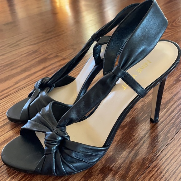 NINE WEST women’s LEATHER UPPER SANDALS, SLING BACK, 4 in HEEL, size 7 black - Picture 1 of 11